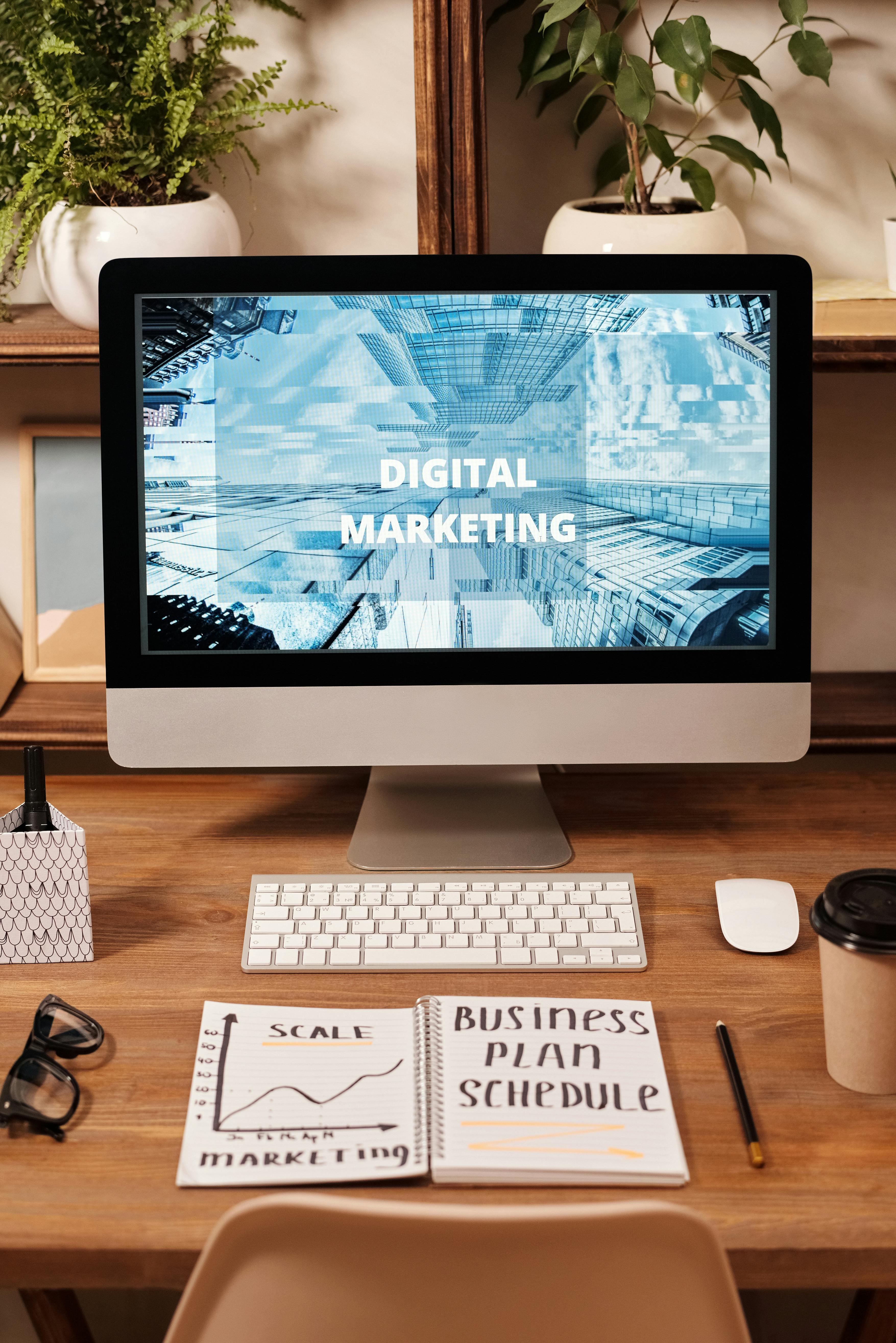 Digital marketing workspace with campaign planning screen